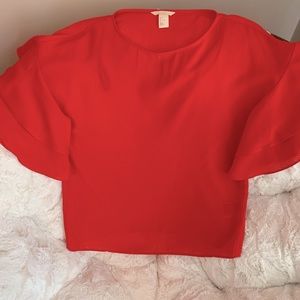 Red Ruffle Sleeve Top